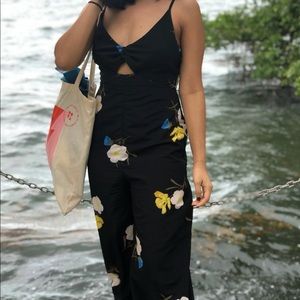 TopShop Black Floral Print Jumpsuit (Petite)